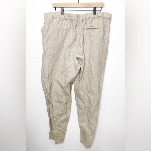 Garnet Hill 100% Khaki Linen Pleat-Detail Trousers Size 18 - Picture 3 of 6